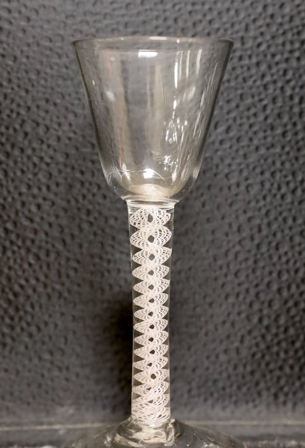An 18th century double series opaque twist stem glass, 14.5cm tall
